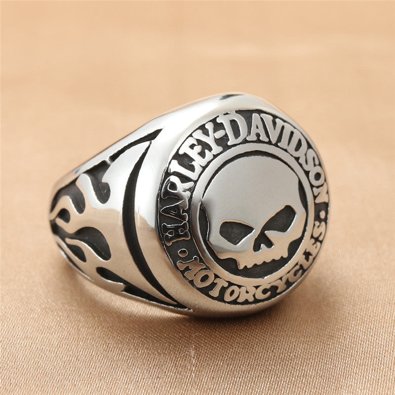 Titanium Steel Retro Skull Ring for Men - Trendy Stainless Steel Letter Ring in Sizes 7-13