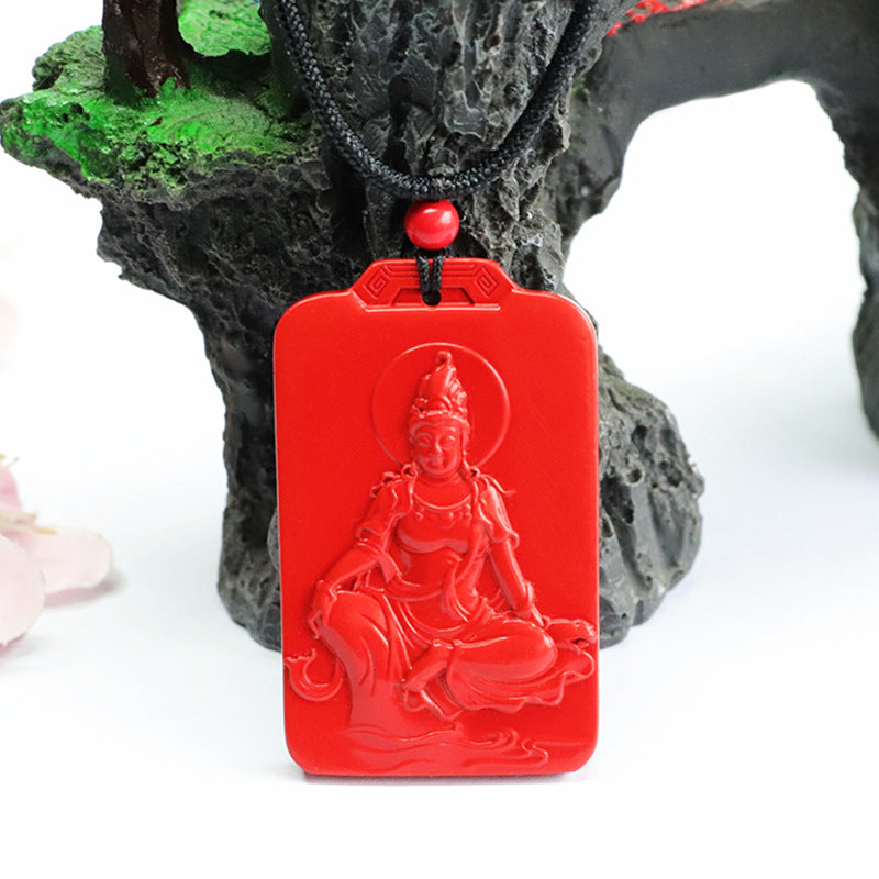 Red Sand Tara Guanyin Sterling Silver Pendant with Cinnabar Stone