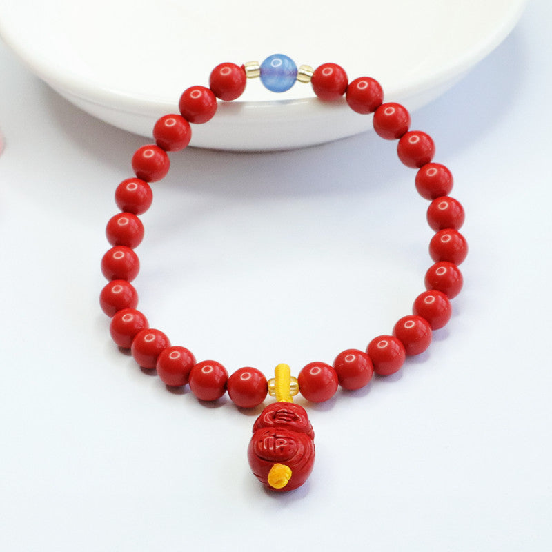 Cinnabar Buddha Blessing Red Sand Sterling Silver Bracelet