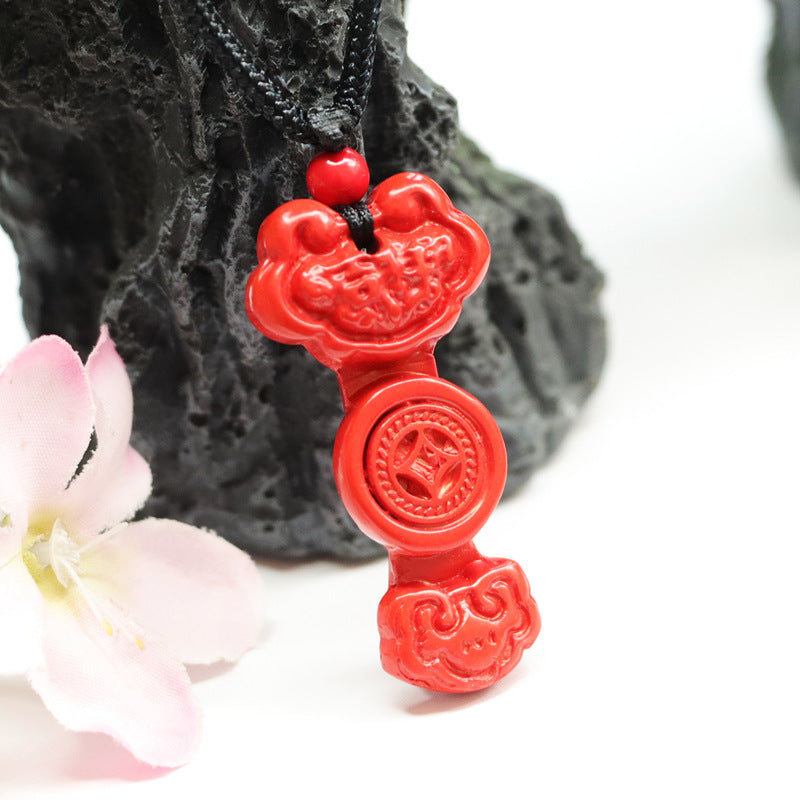 Cinnabar Auspicious Ruyi Pendant, Red Sand Pendant Jewelry