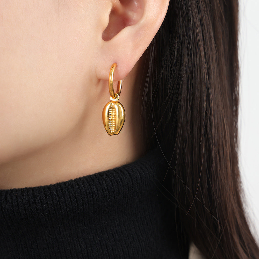 Golden Shell Charm Earrings - Wholesale Women's Jewelry by Planderful