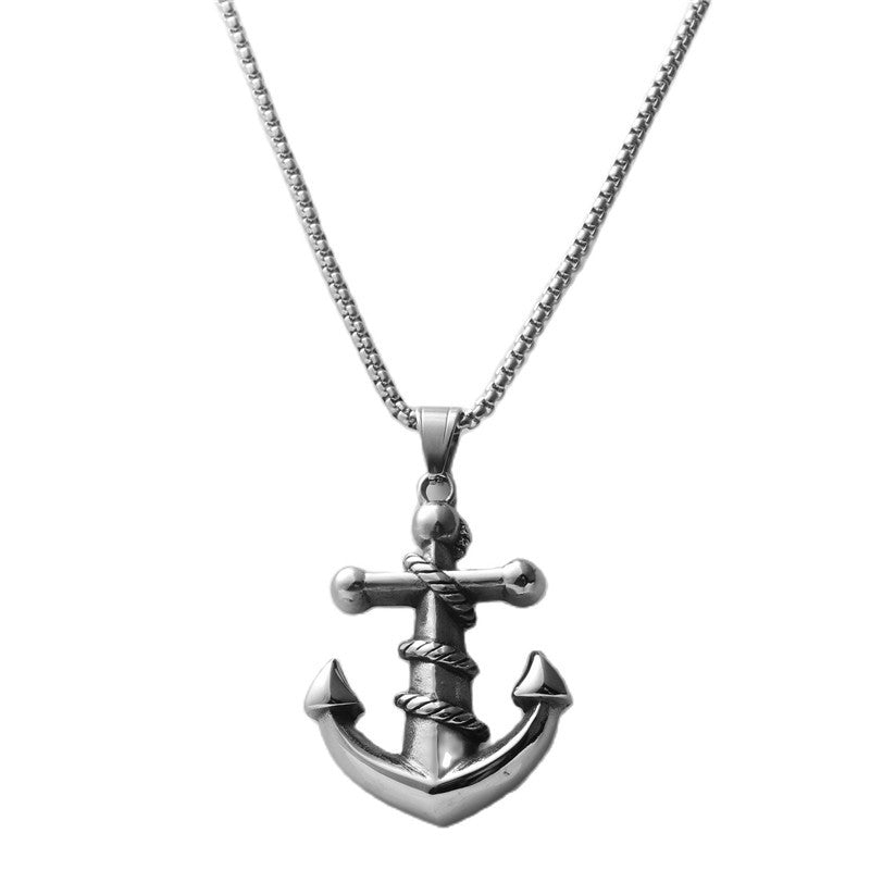 Personalized Retro Titanium Steel Anchor Pendant Necklace for Men - Trendy Stainless Steel Hook Design