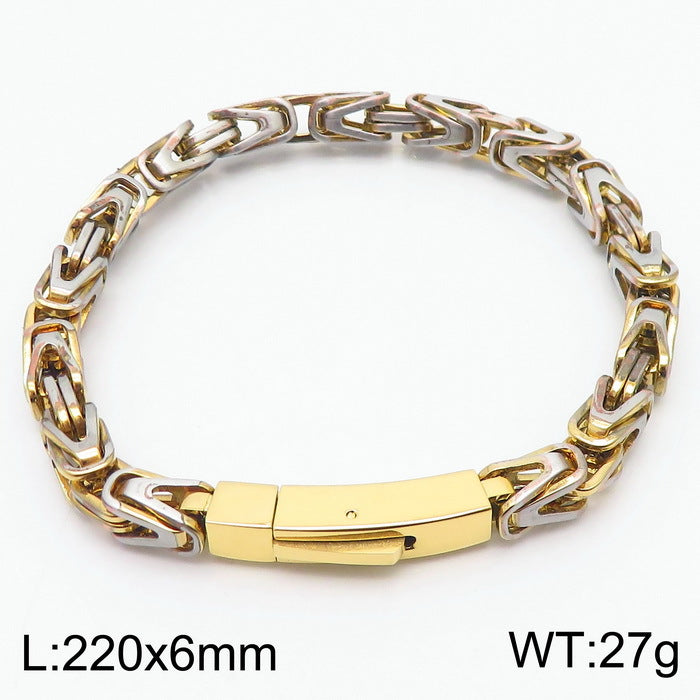 Stylish Hip-Hop Byzantine Bracelet for Men - Glossy 8mm V Type Titanium Steel Emperor Chain