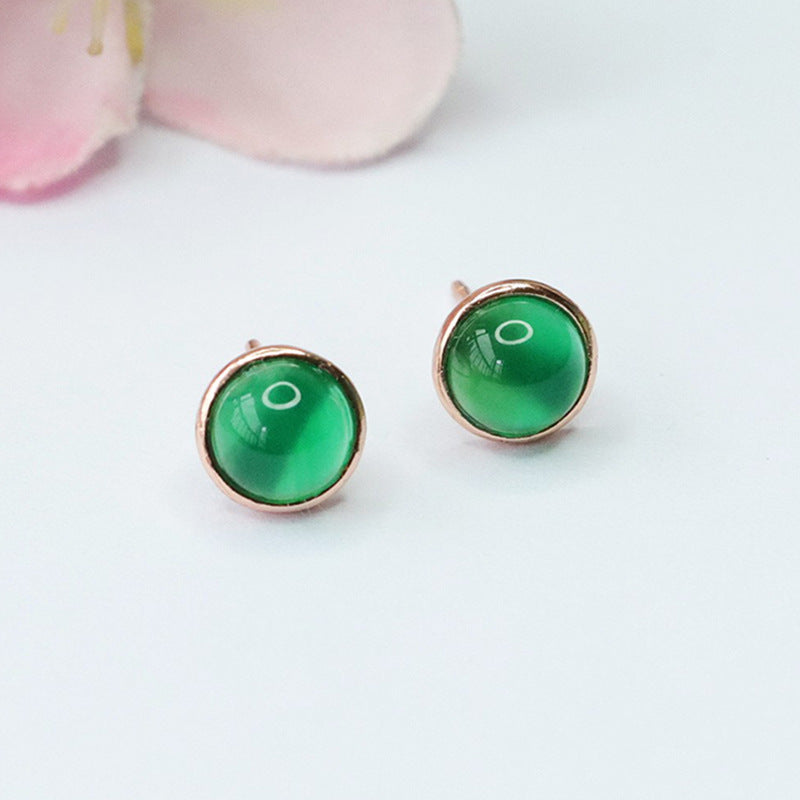 S925 Sterling Silver Green and Red Agate Stud Earrings