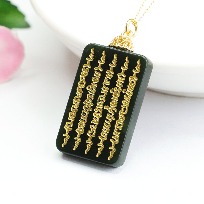 Heavenly Black Jade Necklace with Five Scriptures Pendant