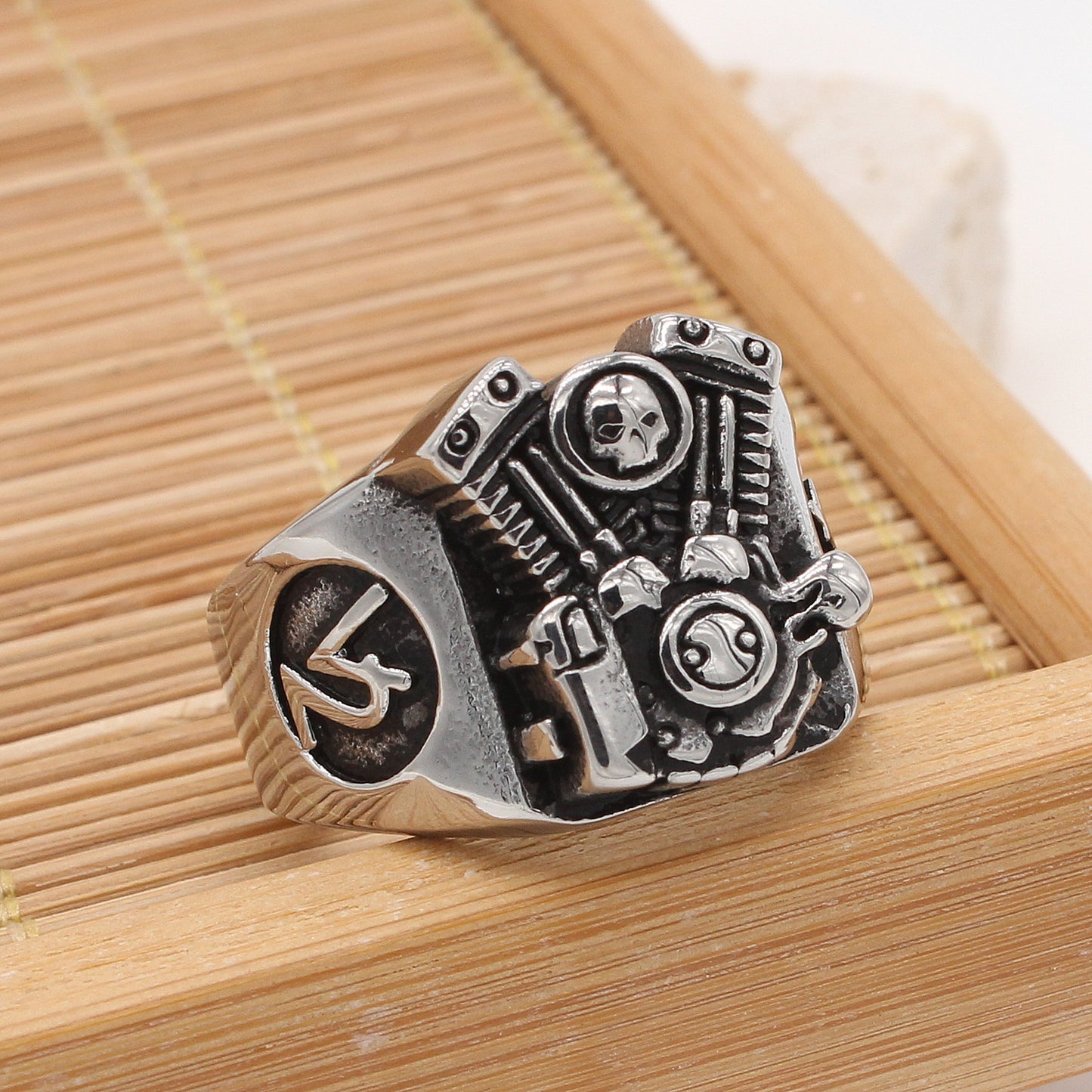 Retro Motorcycle Engine Men's Titanium Ring By Planderful Collection