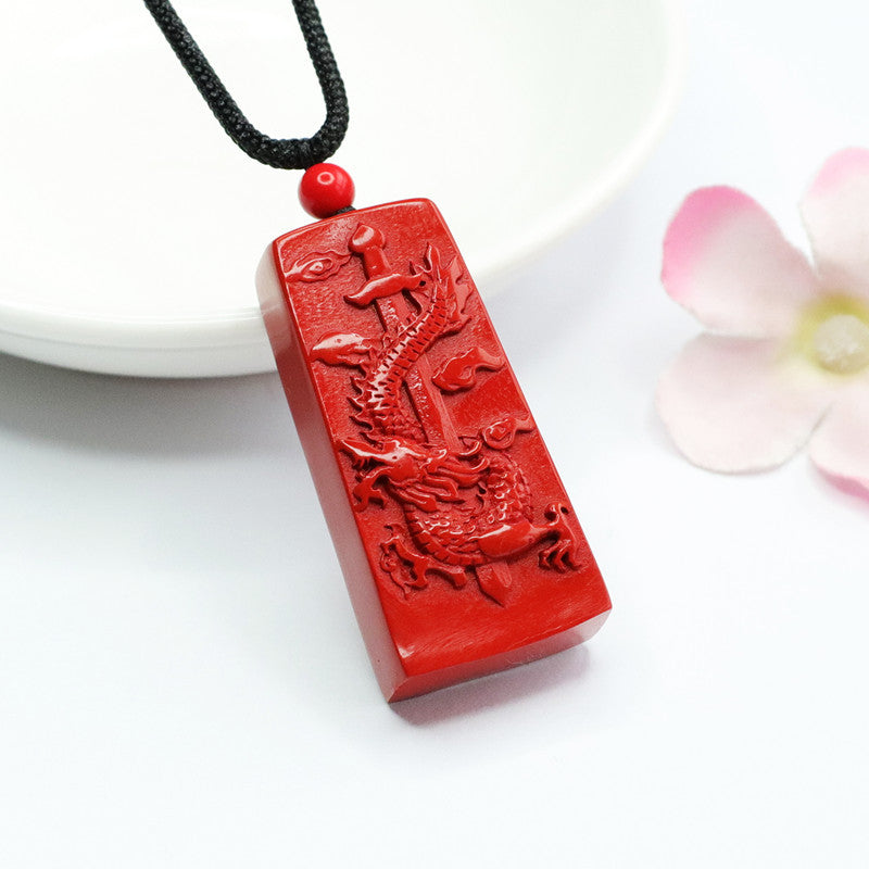 Dragon Stone Red Sand Pendant with Cinnabar Silver Charm