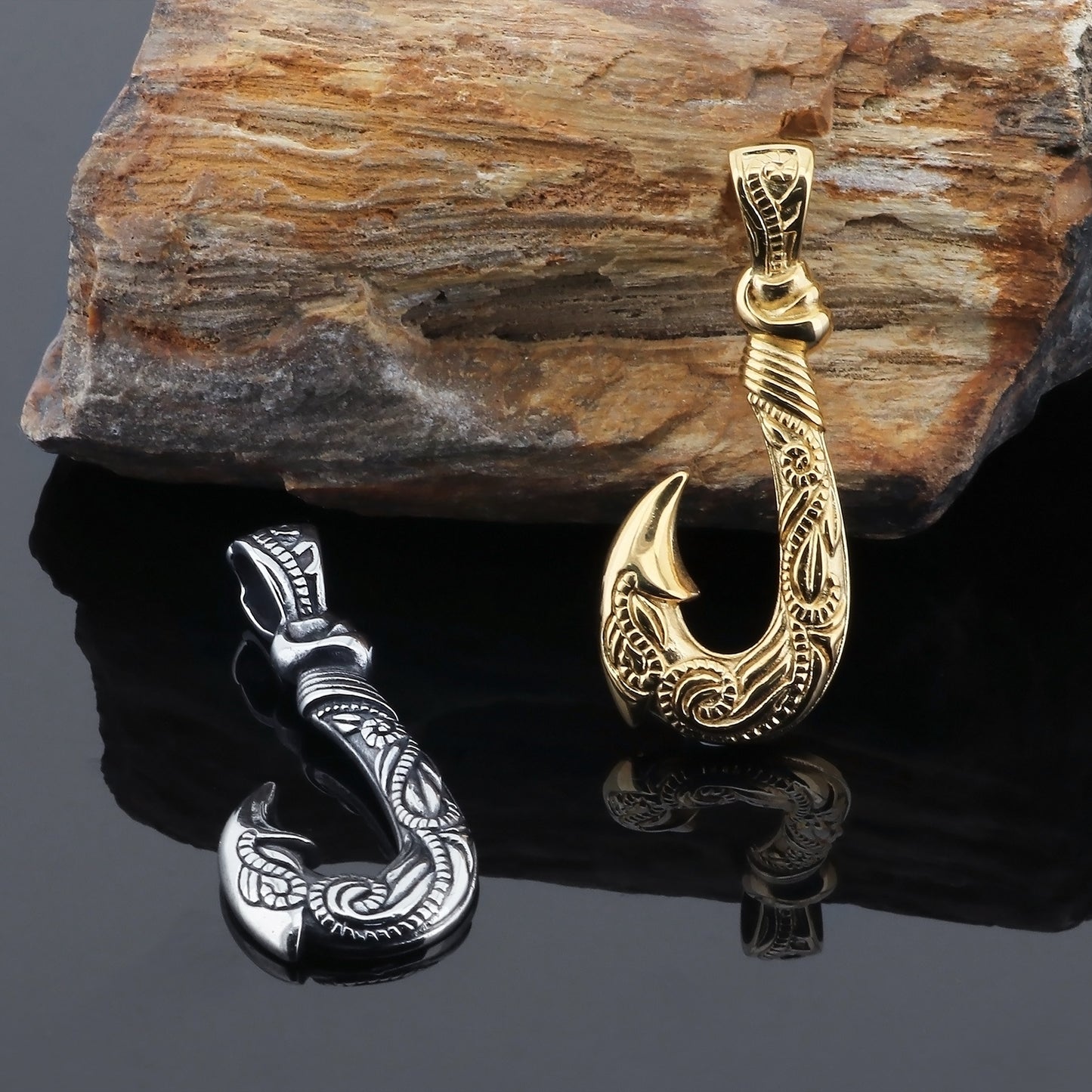 Vintage Titanium Steel Fish Hook Pendant for Men - Personalized Ocean-Inspired Jewelry