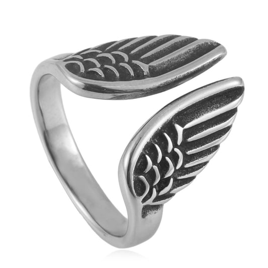 Titanium Steel Punk Animal Wing Ring for Men - Retro Feather Design, Sizes 7-13