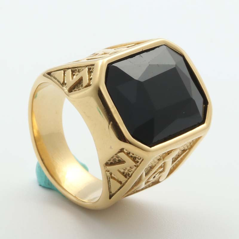 Men's Retro-Inspired Titanium Steel Gemstone Ring with Zircon Accents in Multiple Colors