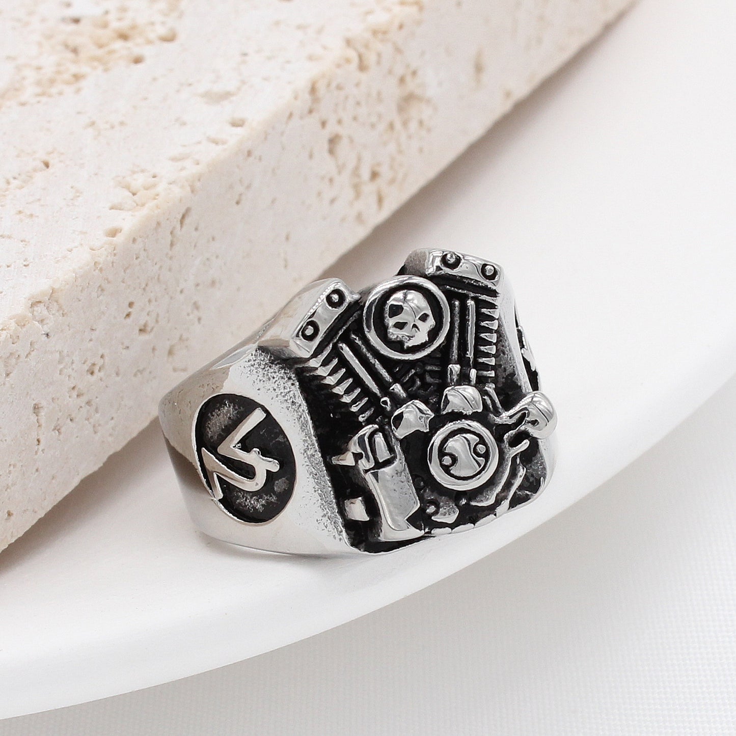 Retro Motorcycle Engine Men's Titanium Ring By Planderful Collection