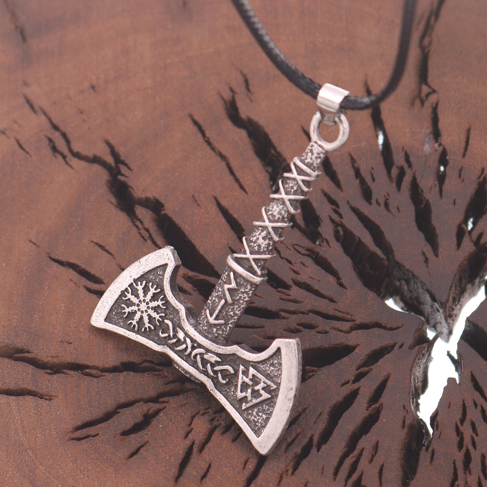 Mystic Viking Rune Axe Pendant with Odin Compass Design Men's Necklace