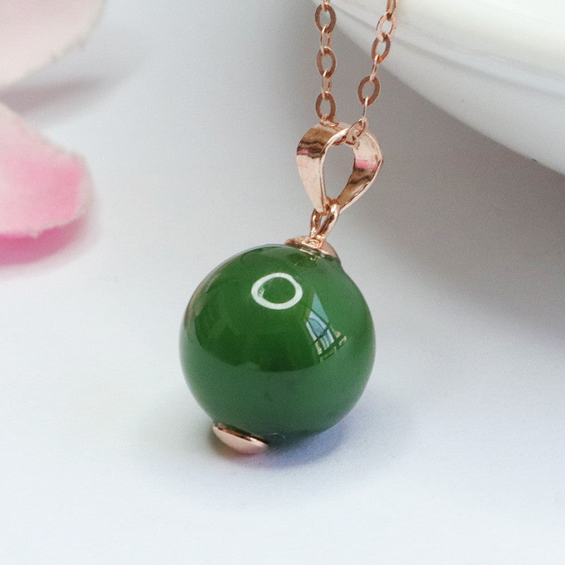 Luxurious S925 Silver Jade Pendant Necklace with Rose Gold Accent