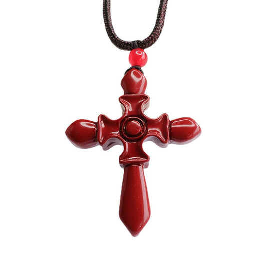 Purple Cinnabar Cross Pendant with Gold Sand