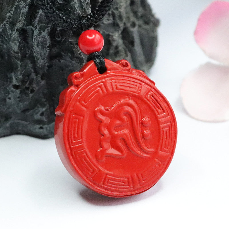 Vermilion Sand Six Character True Words Pendant with Cinnabar Stone