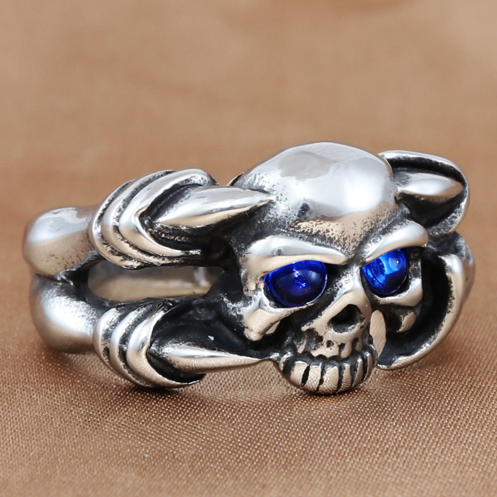 Personalized Titanium Steel Skull and Dragon Claw Ring for Men - Retro Trendy Accessories