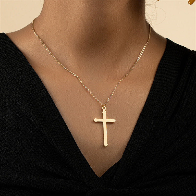 European and American Trendy Metal Cross Necklace Set with Customizable Collarbone Chain