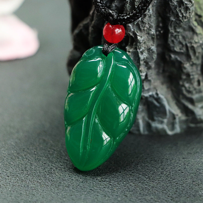 Natural Iced Green Chalcedony Leaf Pendant Jewelry