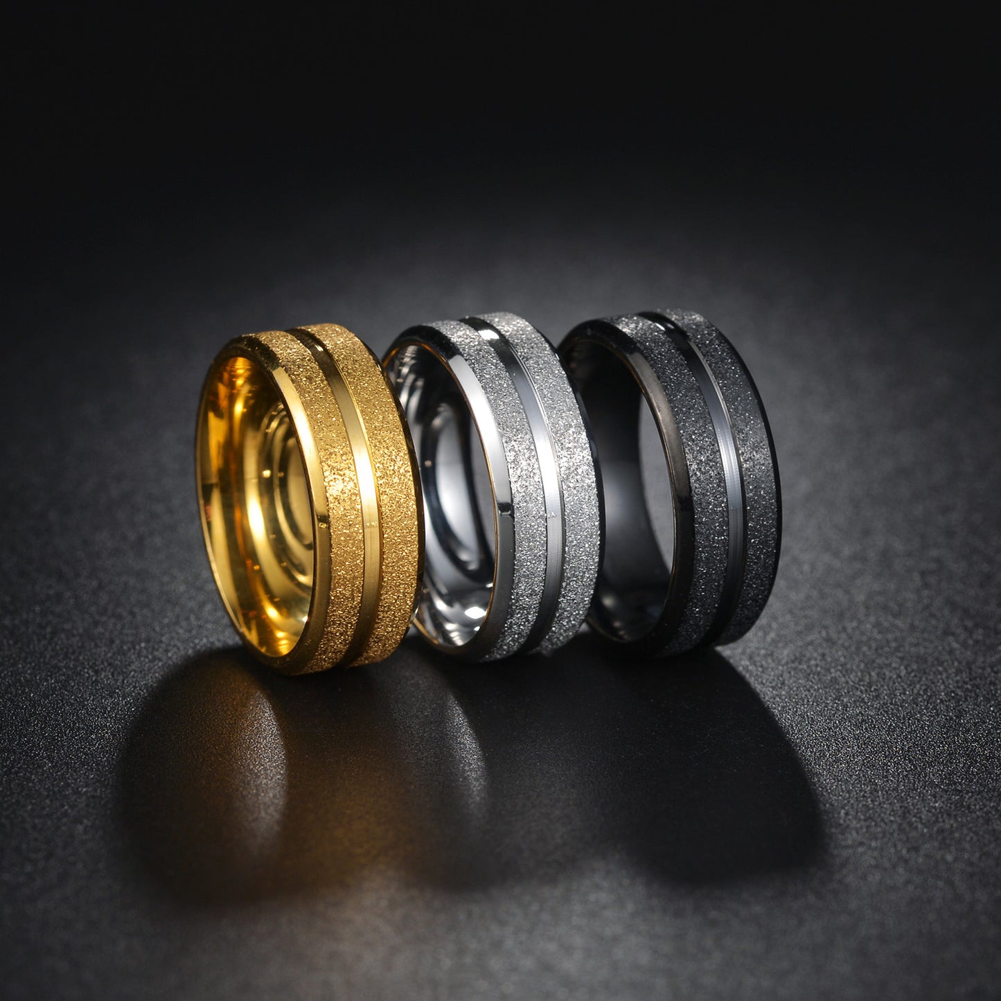 European and American Trendy Electroplated Sand Gold Stainless Steel Ring - Men's Fashion Jewelry