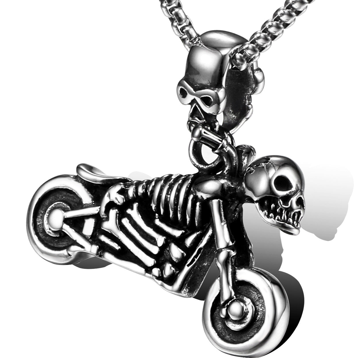 Punk Skull Motorcycle Titanium Steel Pendant for Men - Retro Personalized Stainless Steel Accessory