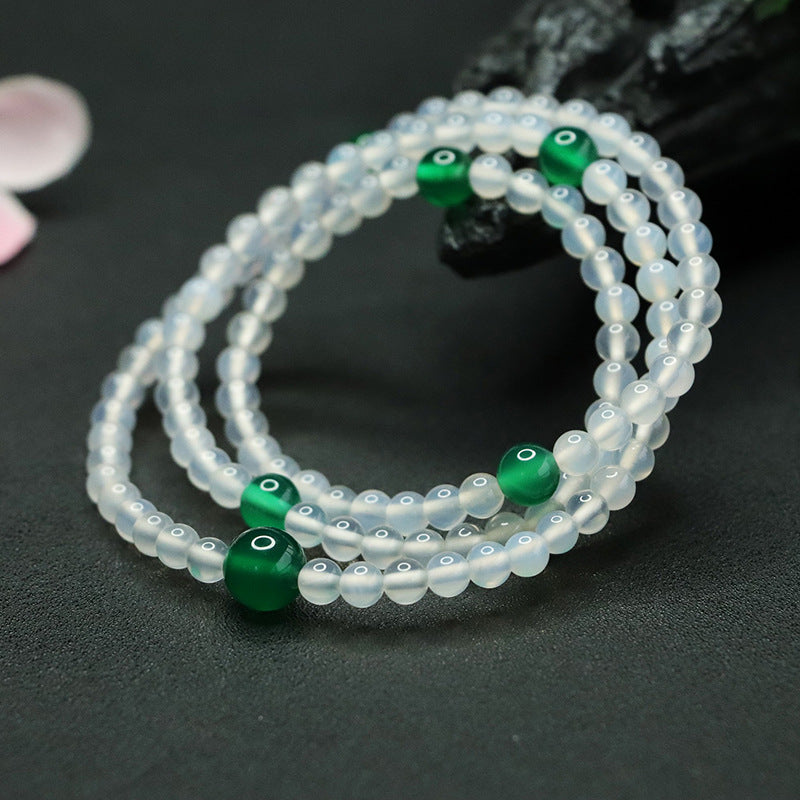 Round Green Agate and White Chalcedony Sterling Silver Necklace and Bracelet Set from Fortune's Favor Collection