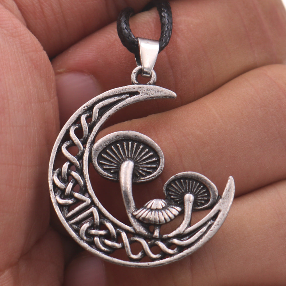 Mushroom Style Hollow Moon Pendant Necklace - European & American Jewelry for Men