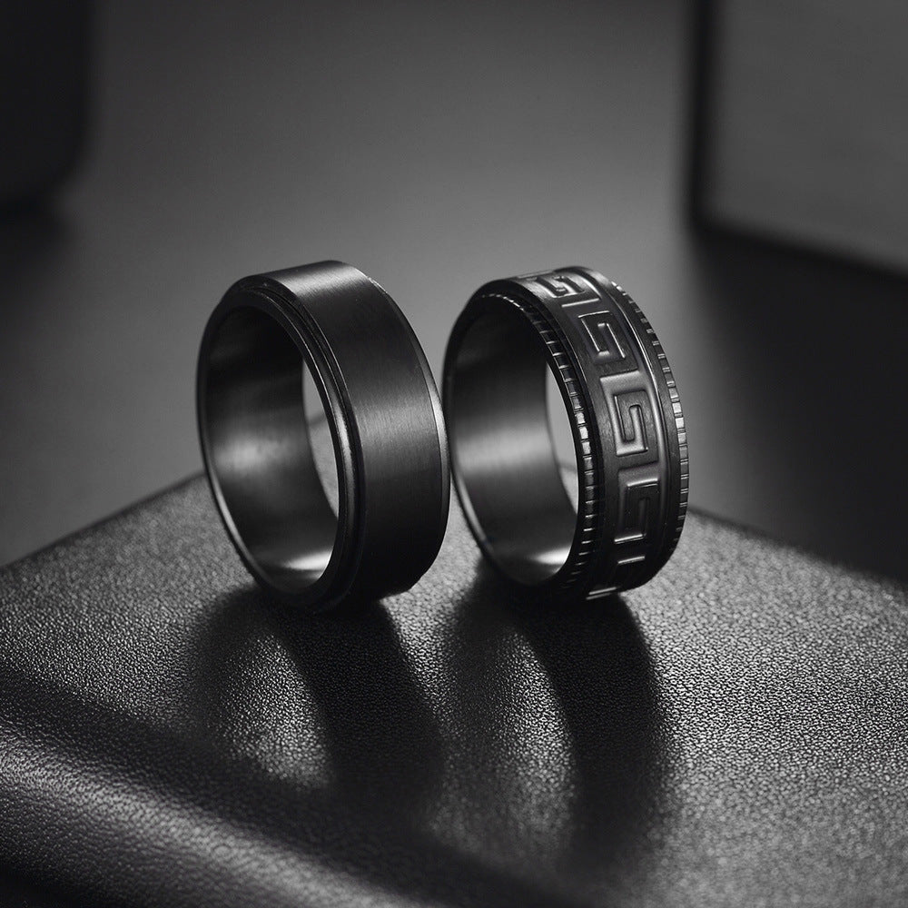 Bold Matte Black Titanium Steel Men's Rotating Stress Relief Ring