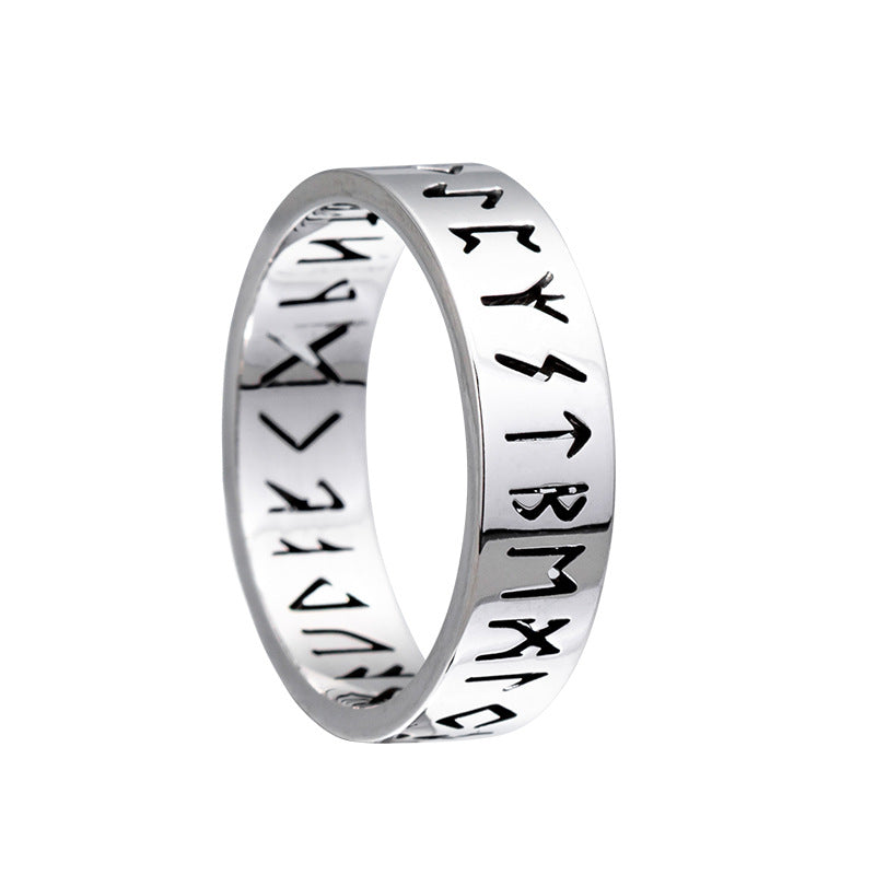 Nordic Viking Rune Titanium Steel Ring for Men in Cross Border Handicraft Style