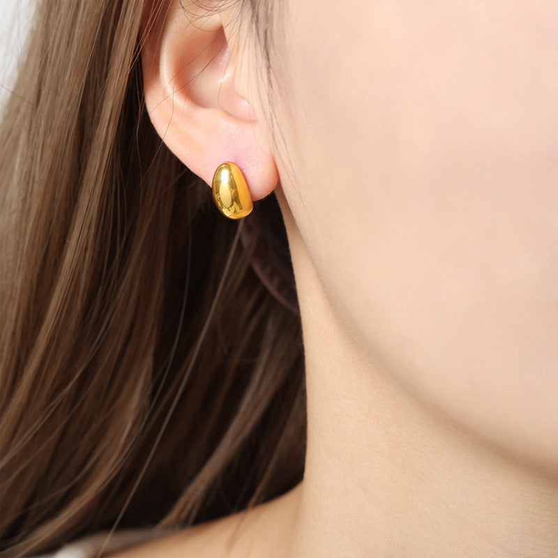 Golden Aura Oval Titanium Steel Earrings - Planderful Everyday Genie Collection