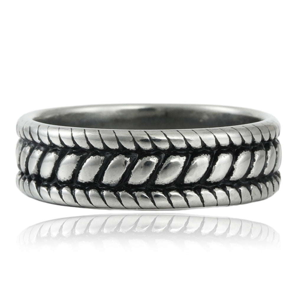 Titanium Steel Twisted Rope Ring for Men - Personalized Retro Trendy Accessory in Stainless Steel