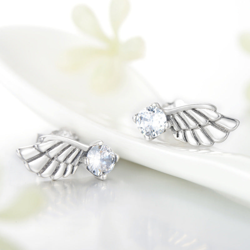 Sterling Silver Angel Wings Zircon Earrings with Celebrity Style