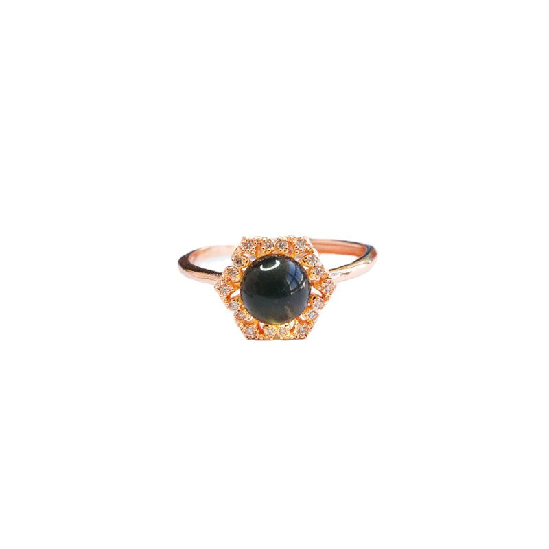 Fortune's Favor Sterling Silver Blue Amber Flower Ring