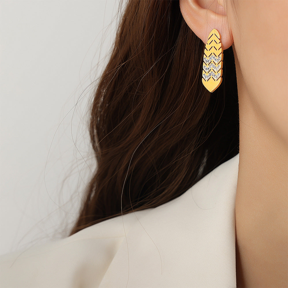 Golden Zircon Cicada Wing Hollow Earrings - French Pastoral Style