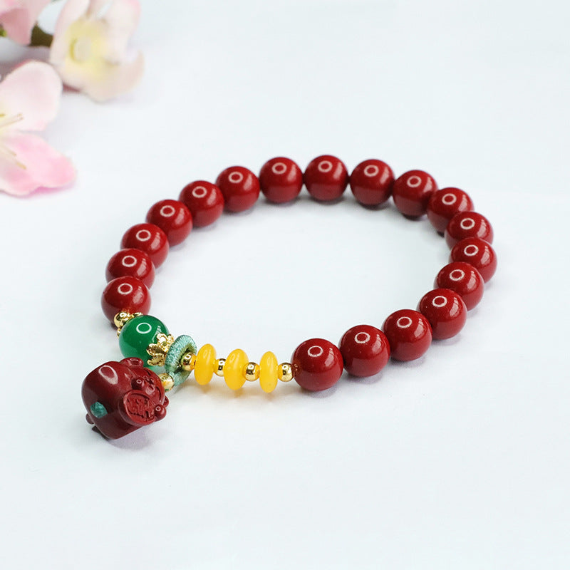 Fortune's Favor Cinnabar and Gold Sand Lucky Cat Bracelet for Women