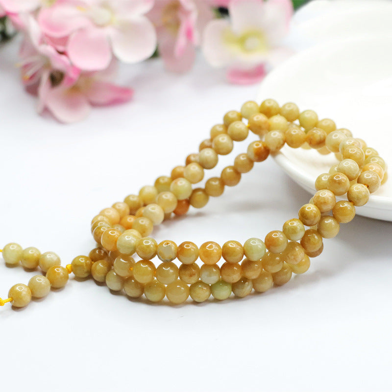 Jade Necklace, Yellow Jade Buddha Beads, Jade, Myanmar Jewelry