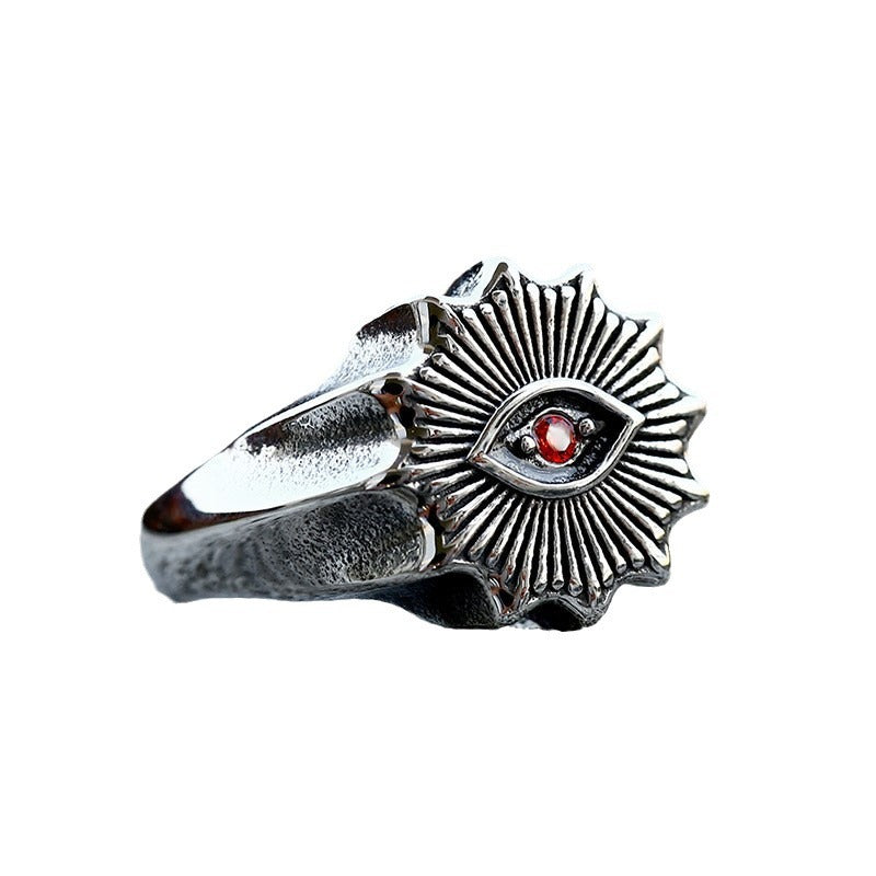 Retro Devil's Eye Gemstone Titanium Steel Ring for Men