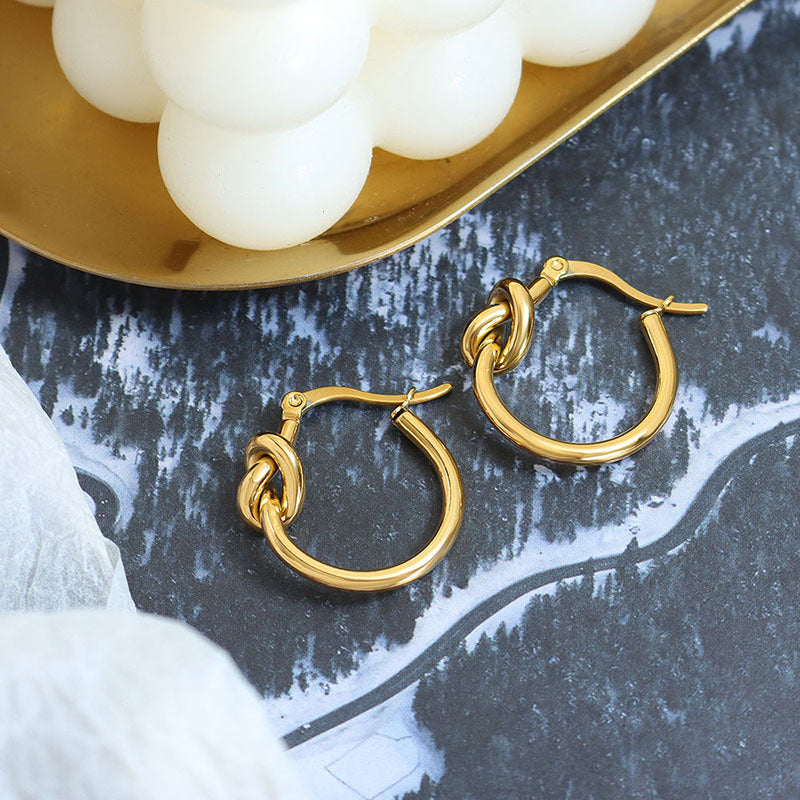 Golden Knotted Circle Stud Earrings by Planderful Collection