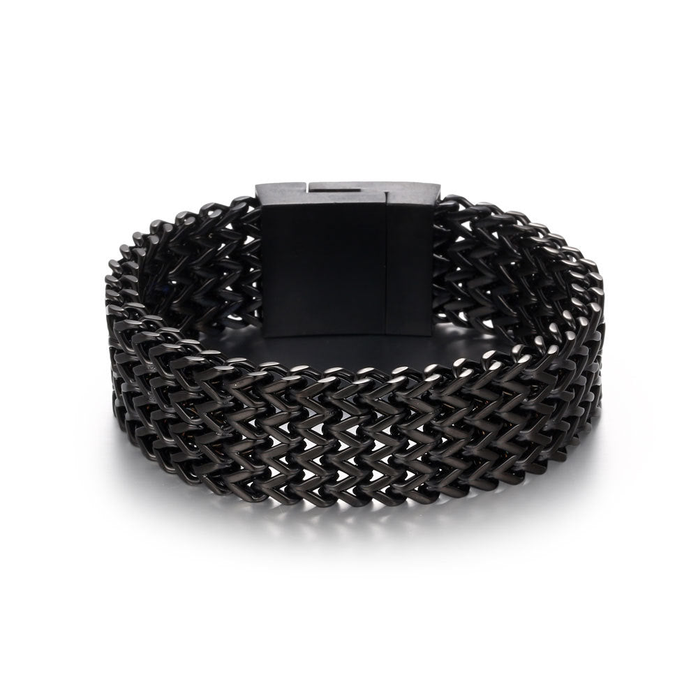 Men's Fashionable Wide Titanium Steel Square Bracelet - Stylish Cross-Border Accessory