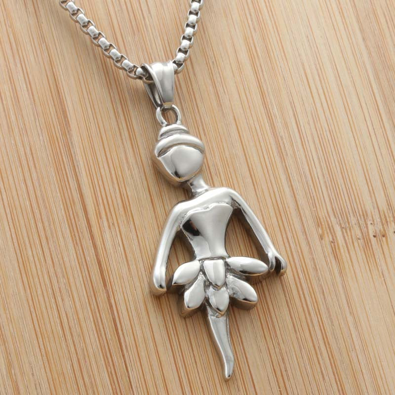 Punk Dance Titanium Steel Ballet Girl Pendant Necklace - Retro Trendy Stainless Steel Design