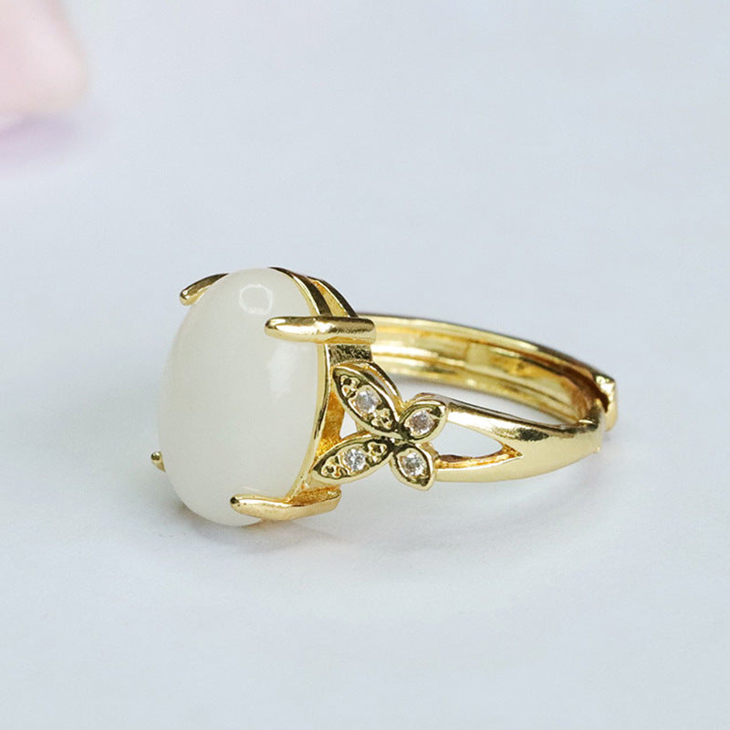 Elegant Butterfly Natural Hotan Jade and Sterling Silver Ring