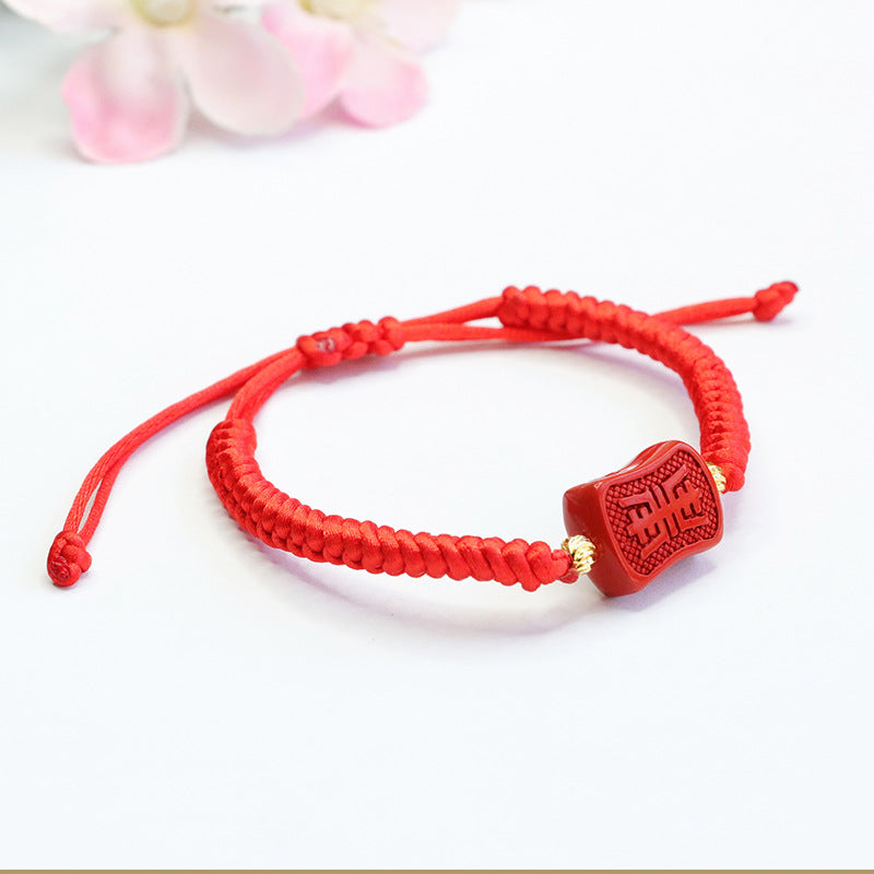 Cinnabar Red Sand Woven Sterling Silver Bracelet