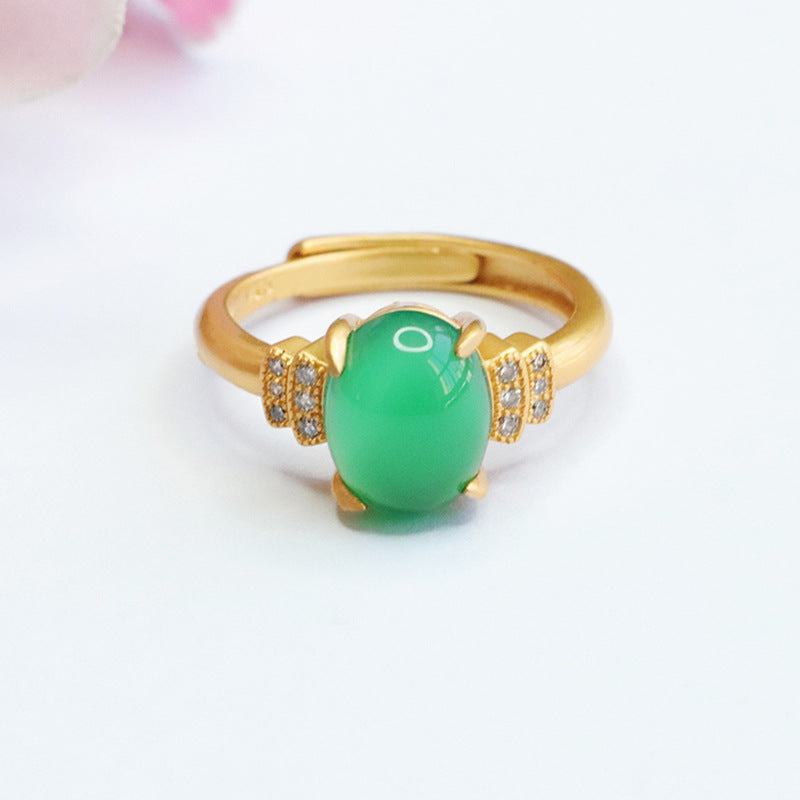 Green Chalcedony Zircon Ring with Ice Emperor Touch