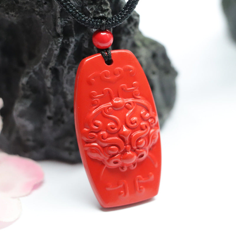 Vermilion Sand Pendant with Pixiu and Gold Beast - Symbol of Prosperity and Protection