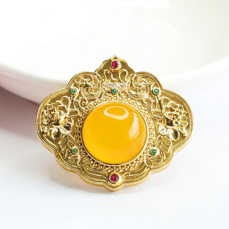 Yellow Chalcedony Zircon Ruyi Pendant