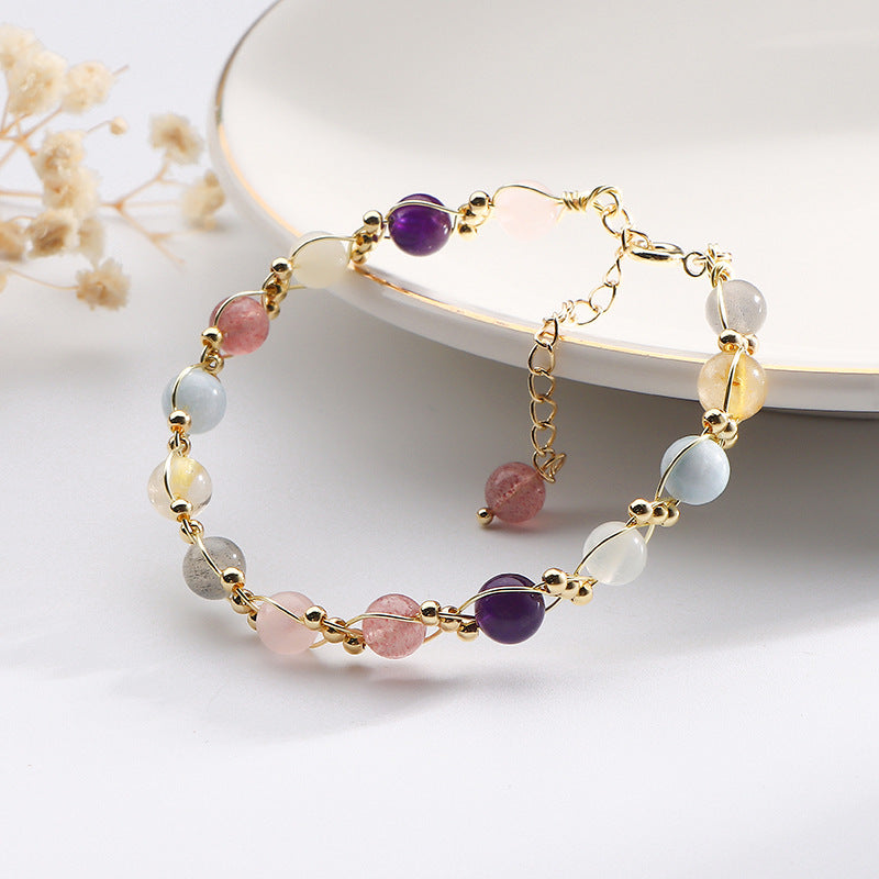 Colorful Crystal Weave Bracelet with Sterling Silver Charm