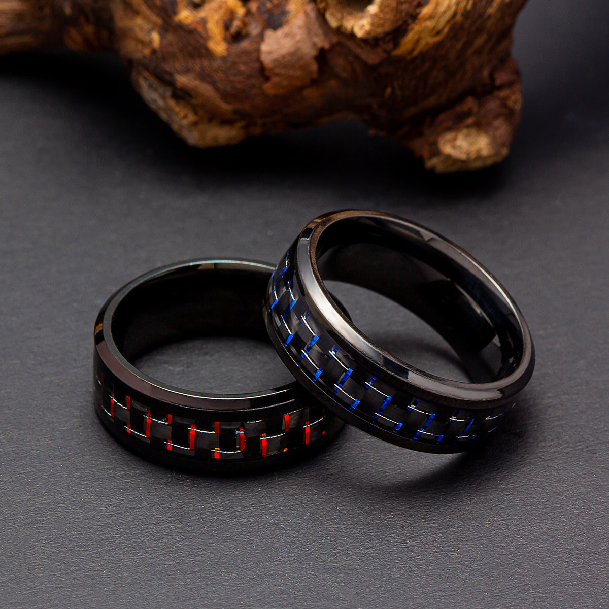 Carbon Fiber Inlaid Steel Ring for Men - TikTok Celebrity Collection