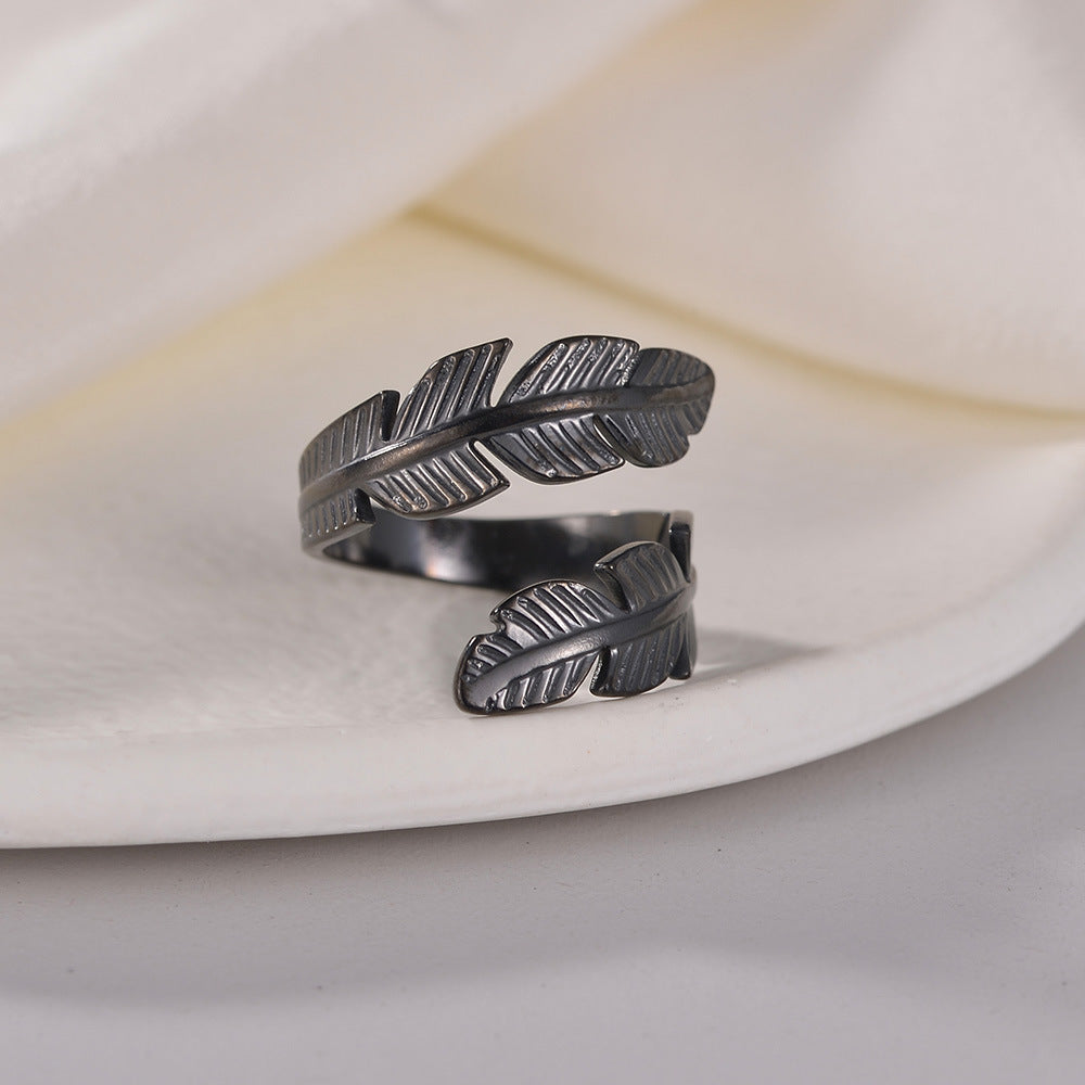 Feather Shape Titanium Couple Ring with Sonic Boom Design