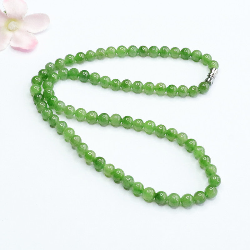 Natural Hetian Jade Necklace Russian Material Jasper Sun Green Beads Jewelry