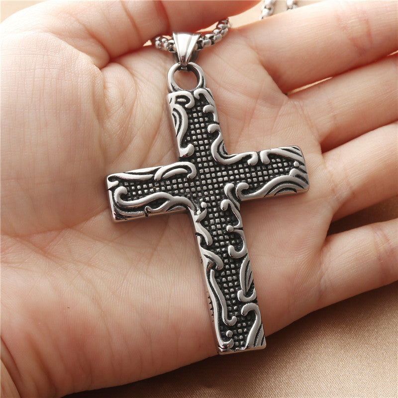 Personalized Retro Titanium Steel Cross Pendant Necklace for Men - Trendy Punk Style