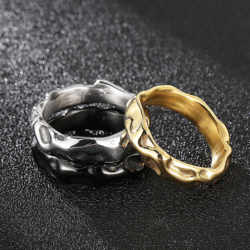 Trendy Irregular Wave Men's Titanium Steel Ring - Wholesale European and American Creative Design